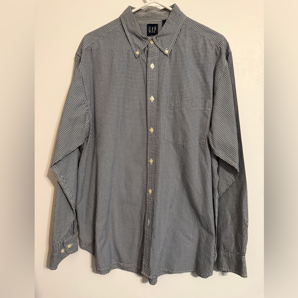 GAP‎ Men's Navy and White Gingham Button Down Shirt